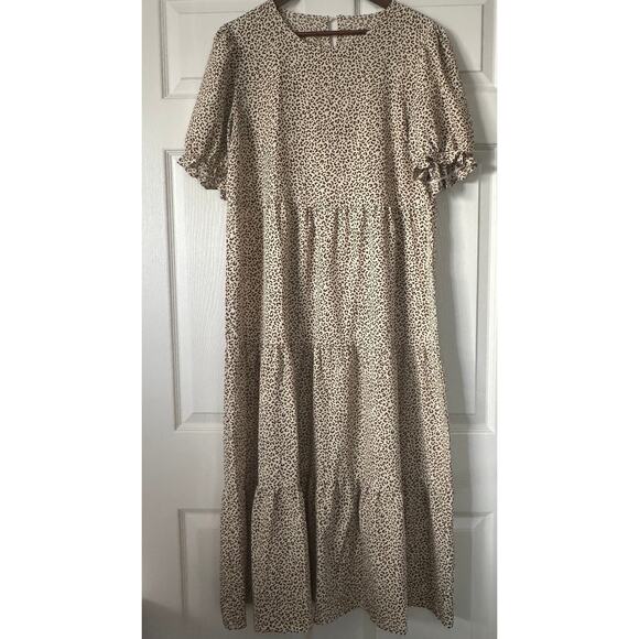 SHEIN Dresses & Skirts - Leopard Print Tiered Maxi Dress XL Puff Short Sleeve Boho Flowy Light Relaxed